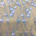 Blue Feaher Pearl Flower Embroidered Fabric for Dresses